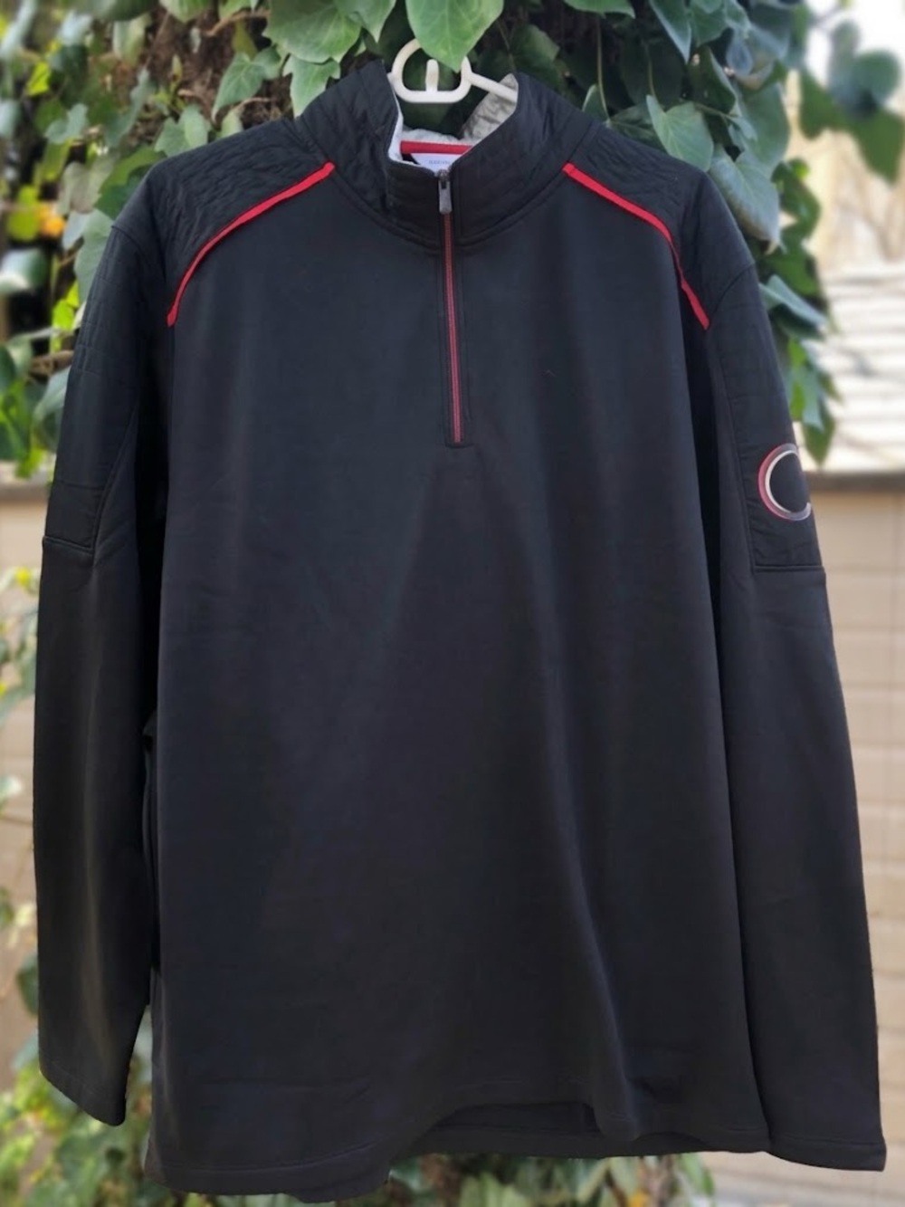 Calvin Klein Performance Mens XL Quarter Zip Pullover Black Red Accent